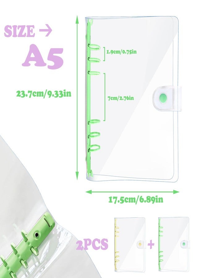 DY.2ten Pack of 2 Transparent Soft PVC 6-Ring Binder Cover with Snap Button Closure for 6 Hole Planner Pages Refill Insert (A5, Clear Cover + Yellow/Green Binder) - Image 2