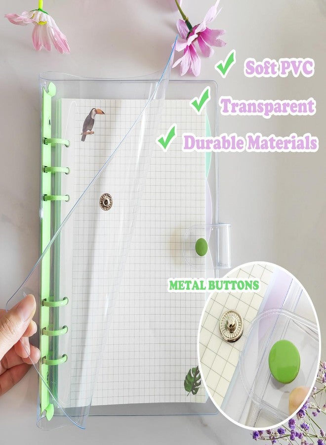 DY.2ten Pack of 2 Transparent Soft PVC 6-Ring Binder Cover with Snap Button Closure for 6 Hole Planner Pages Refill Insert (A5, Clear Cover + Yellow/Green Binder) - Image 4