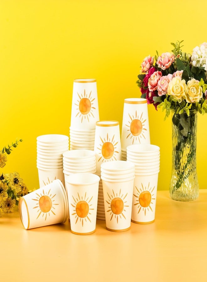 AimFun 100Pcs Boho Sun Paper Cups First Trip Around The Sun Disposable Party Cups 9oz Bohemian Hippie Sunshine Beverage Coffee Disposable Drinking Cups for Groovy Baby Shower Party Supplies - Image 3