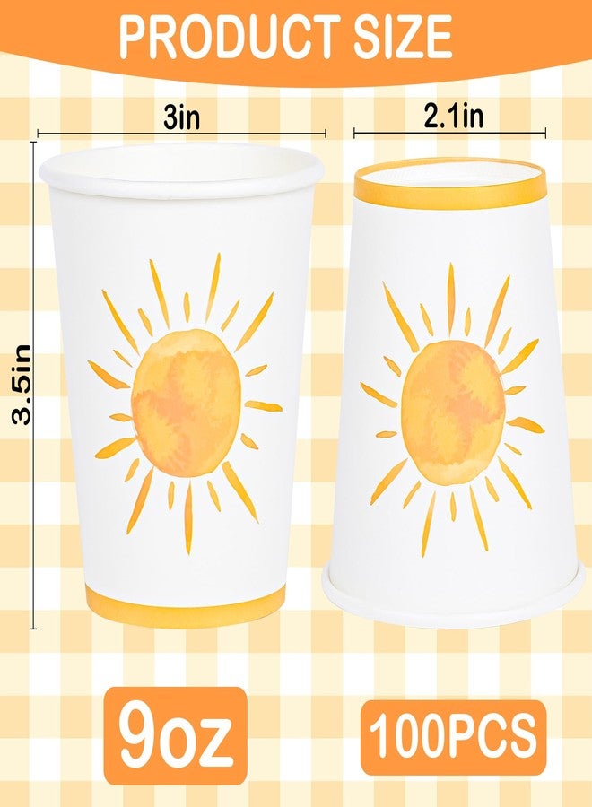AimFun 100Pcs Boho Sun Paper Cups First Trip Around The Sun Disposable Party Cups 9oz Bohemian Hippie Sunshine Beverage Coffee Disposable Drinking Cups for Groovy Baby Shower Party Supplies - Image 2