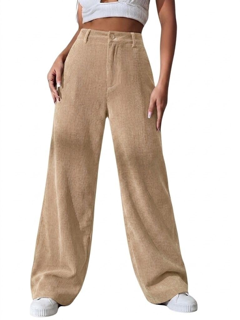SMOWKLY Women's Aesthetic Mid Rise Wide Leg Sweatpant with Pocket || Loose Comfy Elastic Waist Casual Korean Trousers for Woman Elegant Workwear for Office, College & Events (1678_CRM_S) Beige - Image 1