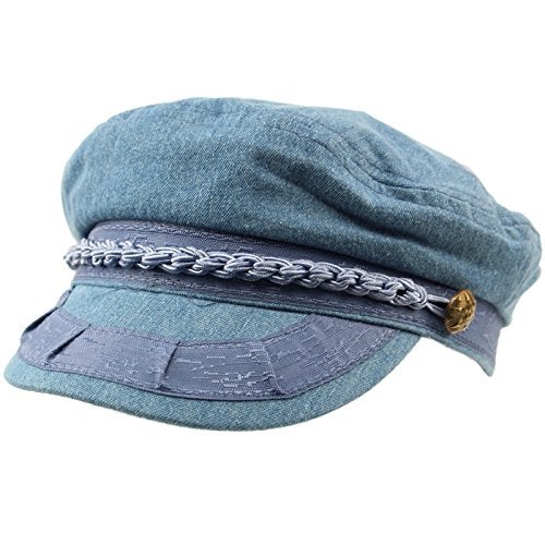 SK Hat shop Men's Summer Cotton Greek Fisherman Sailor Fiddler Driver Hat Flat Cap L/XL Denim - Image 1