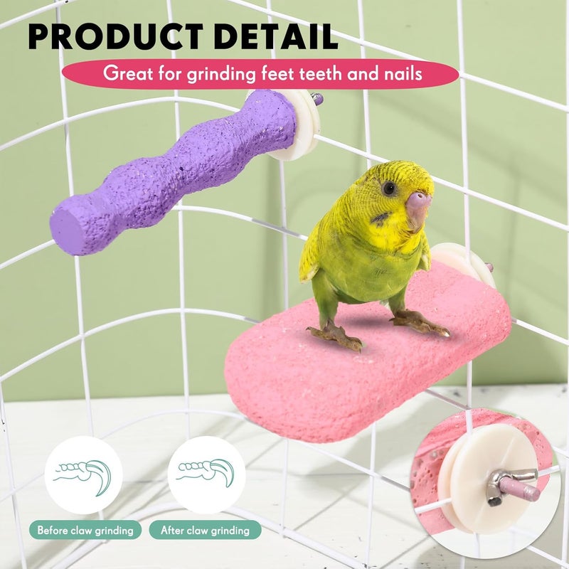 Soulchen 4 Pcs Bird Beak Grinding Calcium Stone Perches Parrot Teeth Mouth Molar Cage Accessories Platform Paw Grinding Sticks Jumping Stand for Macaws Parakeets Finches Cockatiel (Purple,Pink) - Image 5