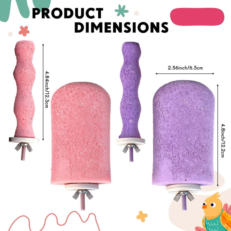 Soulchen 4 Pcs Bird Beak Grinding Calcium Stone Perches Parrot Teeth Mouth Molar Cage Accessories Platform Paw Grinding Sticks Jumping Stand for Macaws Parakeets Finches Cockatiel (Purple,Pink) - Image 2