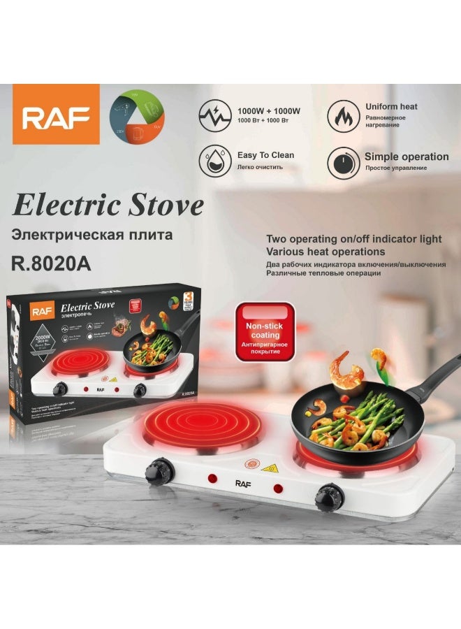 آر إيه أف موقد كهربائي RAF ساخن بقوة 2000 واط - موقد مزدوج الشعلات (1000 واط + 1000 واط)، تصميم صغير الحجم مع سطح غير لاصق وتحكم قابل للتعديل في درجة الحرارة - Image 5