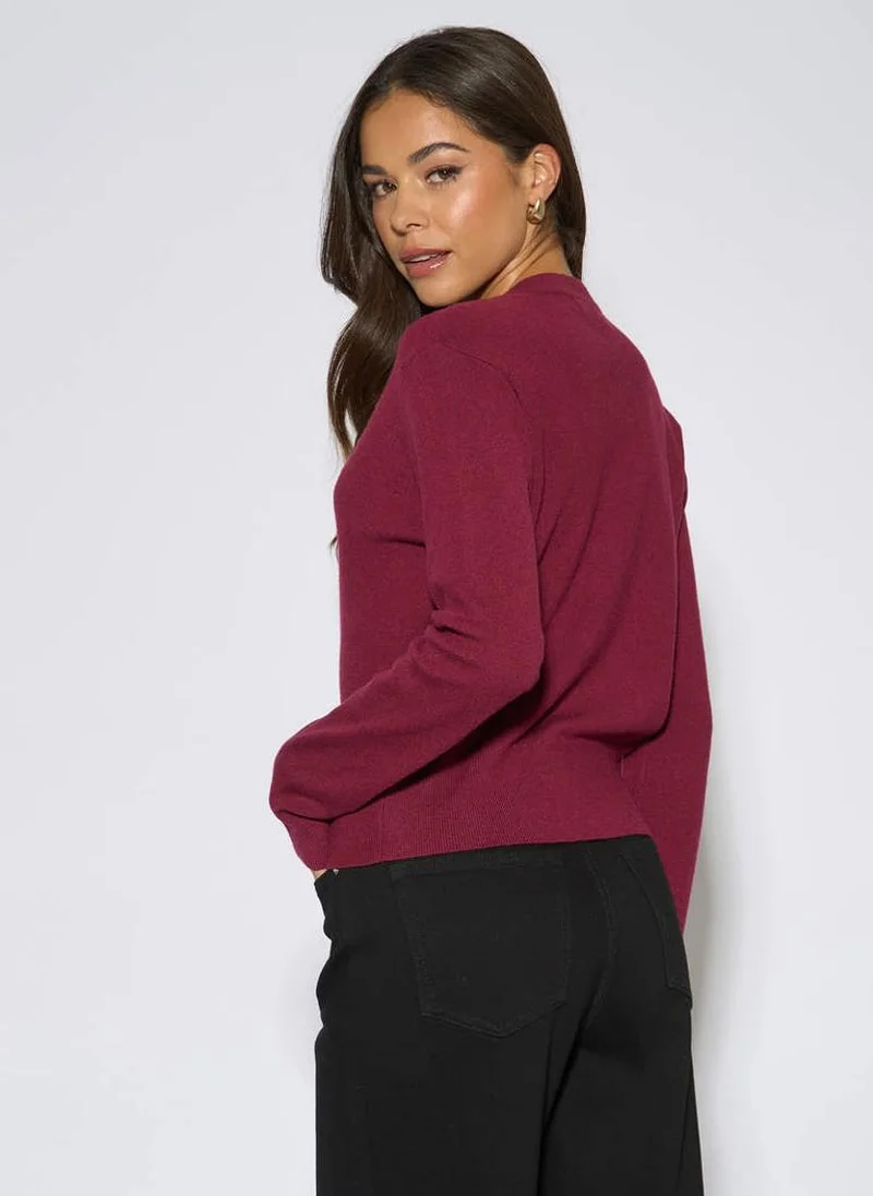 Gini London Mulberry Gold Button Fine Knit Cardigan