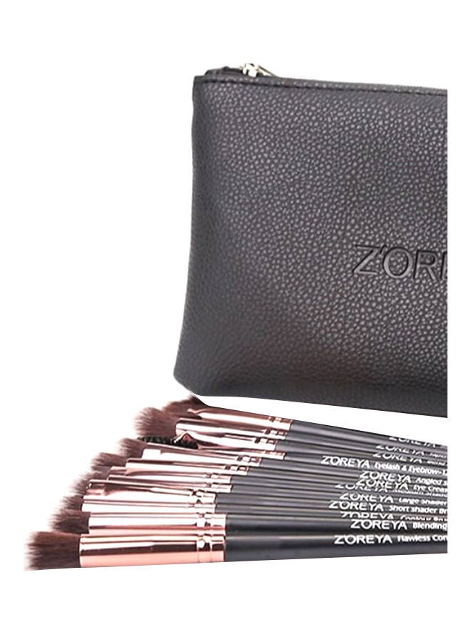 NIBEMINENT 12-Piece Eye Makeup Brush Set With Bag Black/Gold/Brown - Image 2