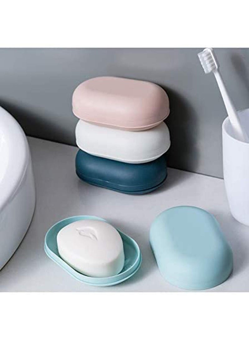 Soap Dish Draining 2 Pieces, Waterproof Travel Soap Box, Plastic Soap Container, Soap Saver with Lid, Lightweight Soap Case for Travel Camp Bathroom Storage, Blue & White - Image 3