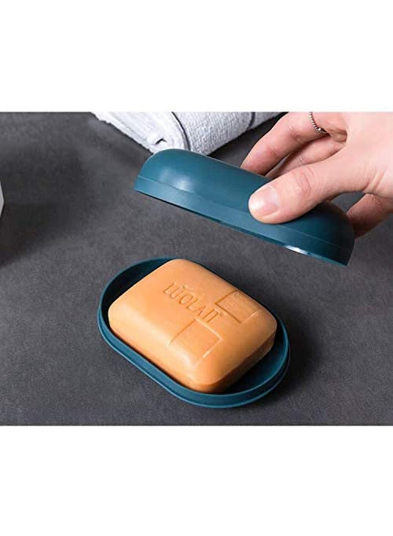 Soap Dish Draining 2 Pieces, Waterproof Travel Soap Box, Plastic Soap Container, Soap Saver with Lid, Lightweight Soap Case for Travel Camp Bathroom Storage, Blue & White - Image 4