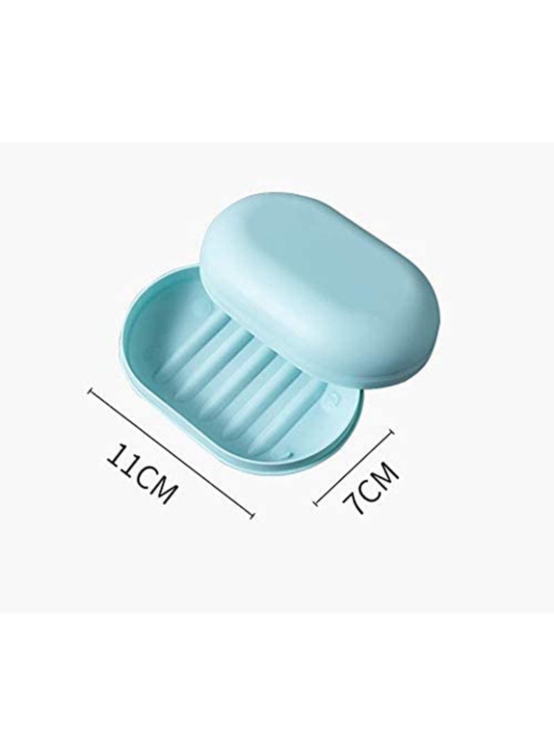 Soap Dish Draining 2 Pieces, Waterproof Travel Soap Box, Plastic Soap Container, Soap Saver with Lid, Lightweight Soap Case for Travel Camp Bathroom Storage, Blue & White - Image 2
