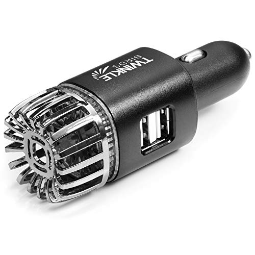 TWINKLE BIRDS Car Air Purifier Ionizer - 12V Plug-in Ionic Anti-Microbial Car Deodorizer with Dual USB Charger - Smoke Smell, Pet and Food Odors, Allergens, Viruses Eliminator for Car (Matte Black) - Image 1