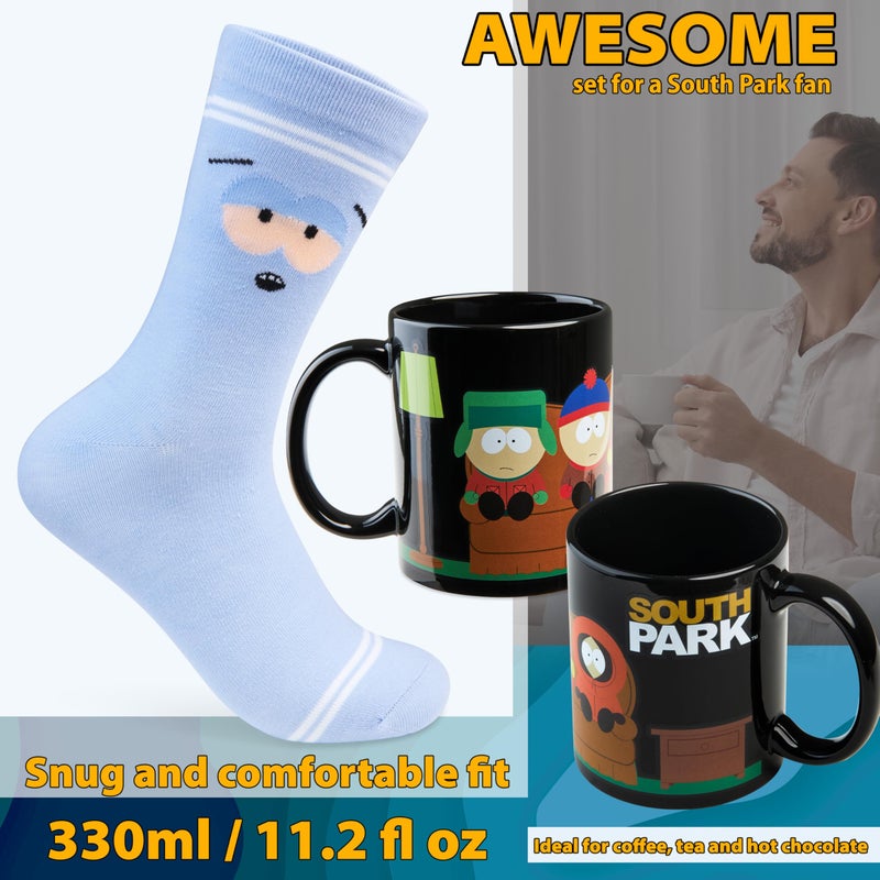 South Park Mug and Socks Set for Men, Teens, 11oz Ceramic Coffee Cup and Crew Socks US Size 7.5â€“11.5, Funny Novelty Mug Gift Box, Gifts for Men (Blue/Black) - Image 4
