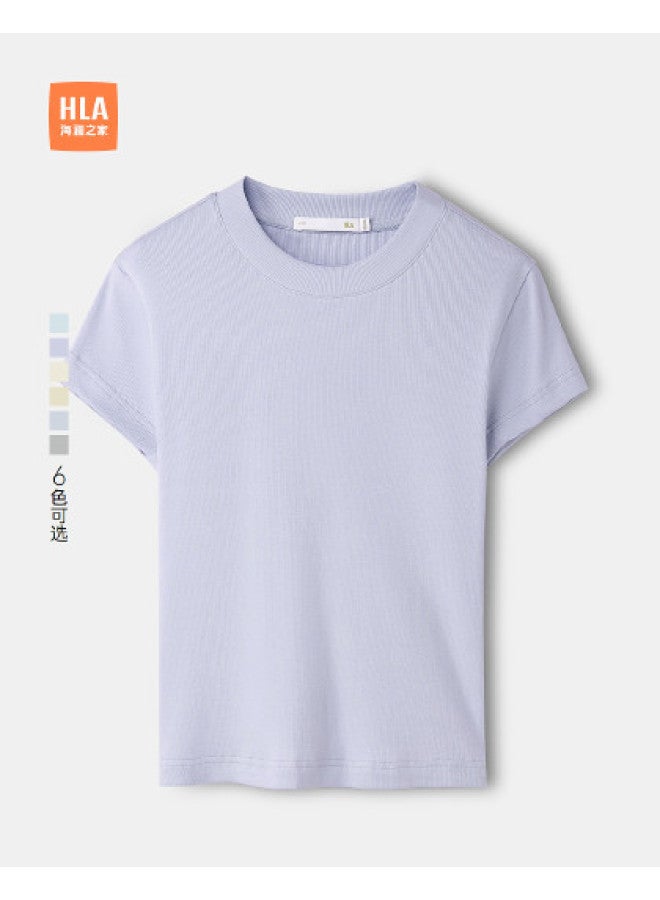 HLA 25 Summer Round Neck Straight Stretch Soft Knitted Women'S Short Sleeve T-Shirt - Image 1