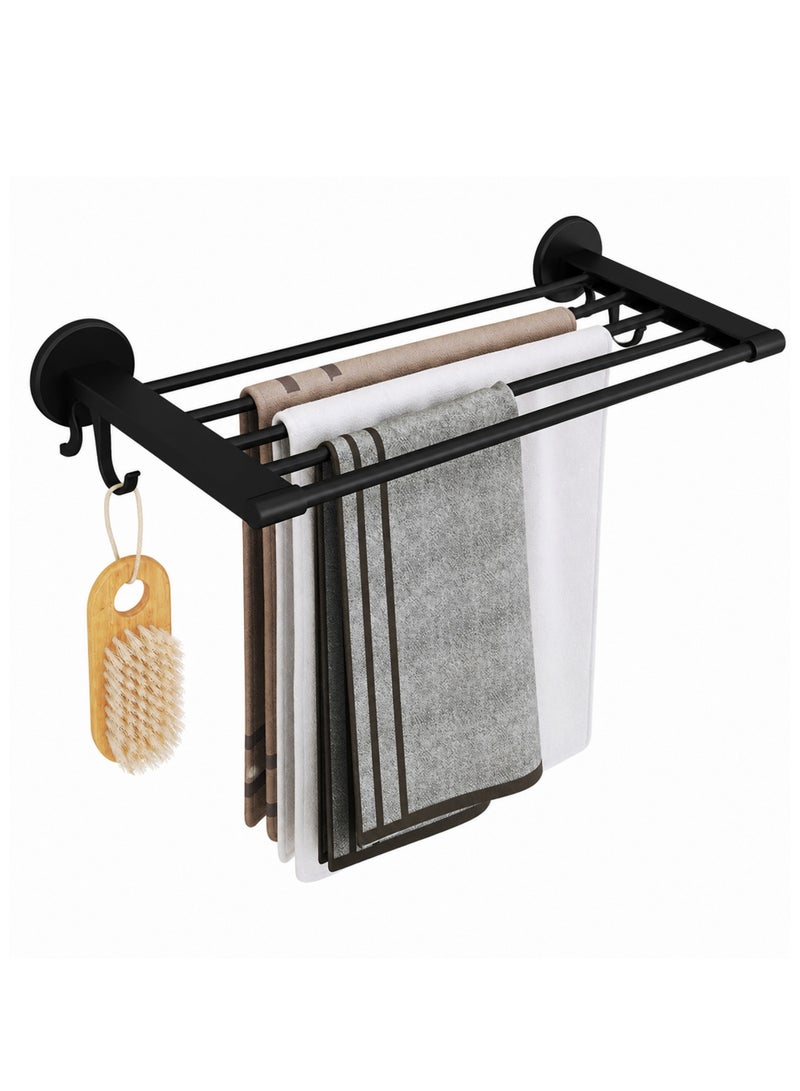 Toshionics Wall Mounted Towel Rack with Hooks, Rustproof Bathroom Towel Holder Shelf, Multi-Tier Space Saving Towel Organizer for Bathroom, Laundry Room & Kitchen - Image 1