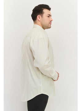 GANT Men Relaxed Fit Plain Long Sleeve Casual Shirt, Off White  - Image 3
