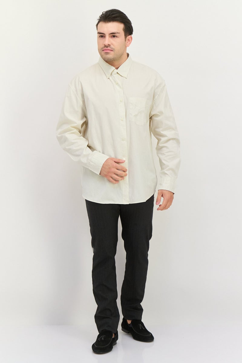 GANT Men Relaxed Fit Plain Long Sleeve Casual Shirt, Off White - Image 4