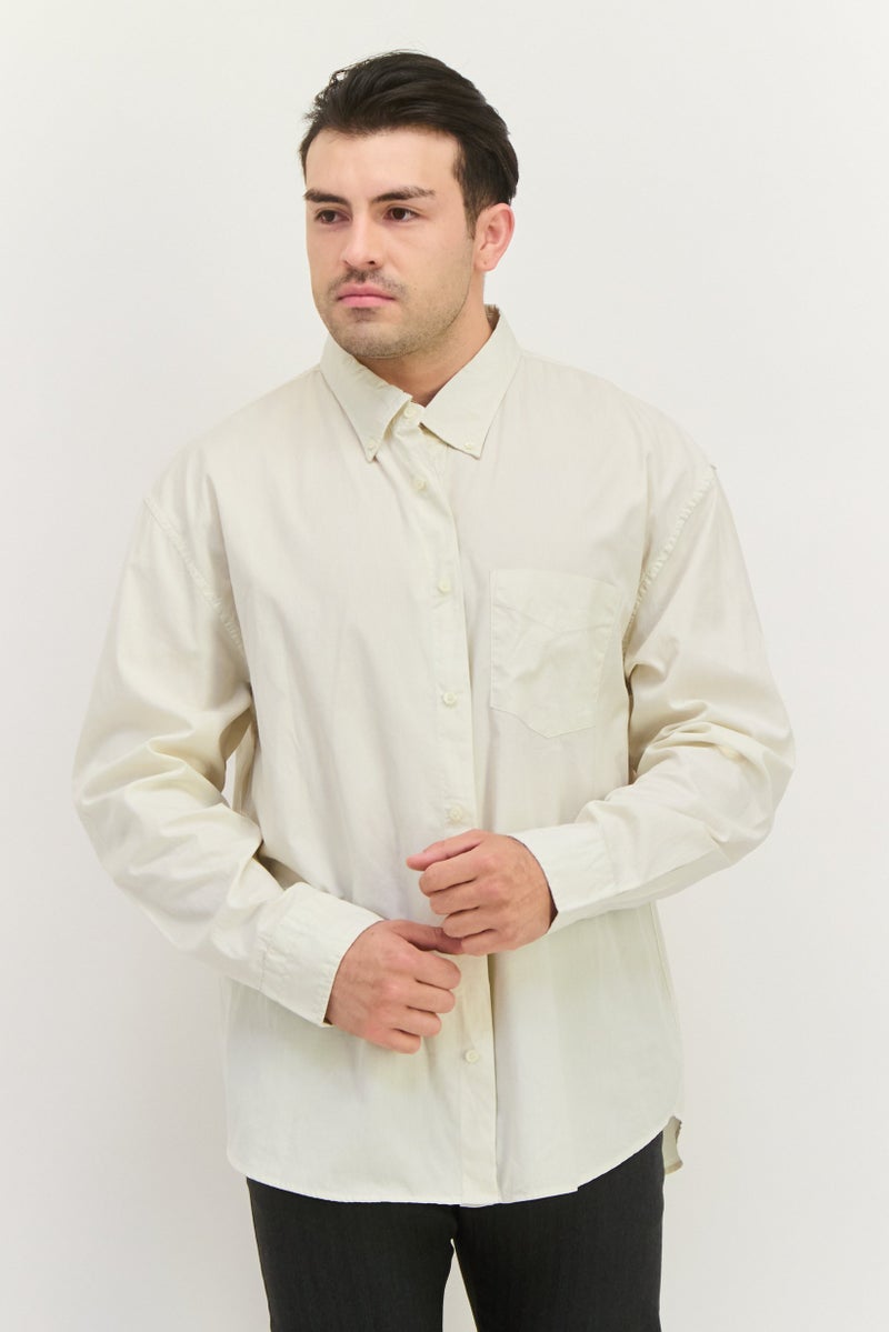 GANT Men Relaxed Fit Plain Long Sleeve Casual Shirt, Off White - Image 1