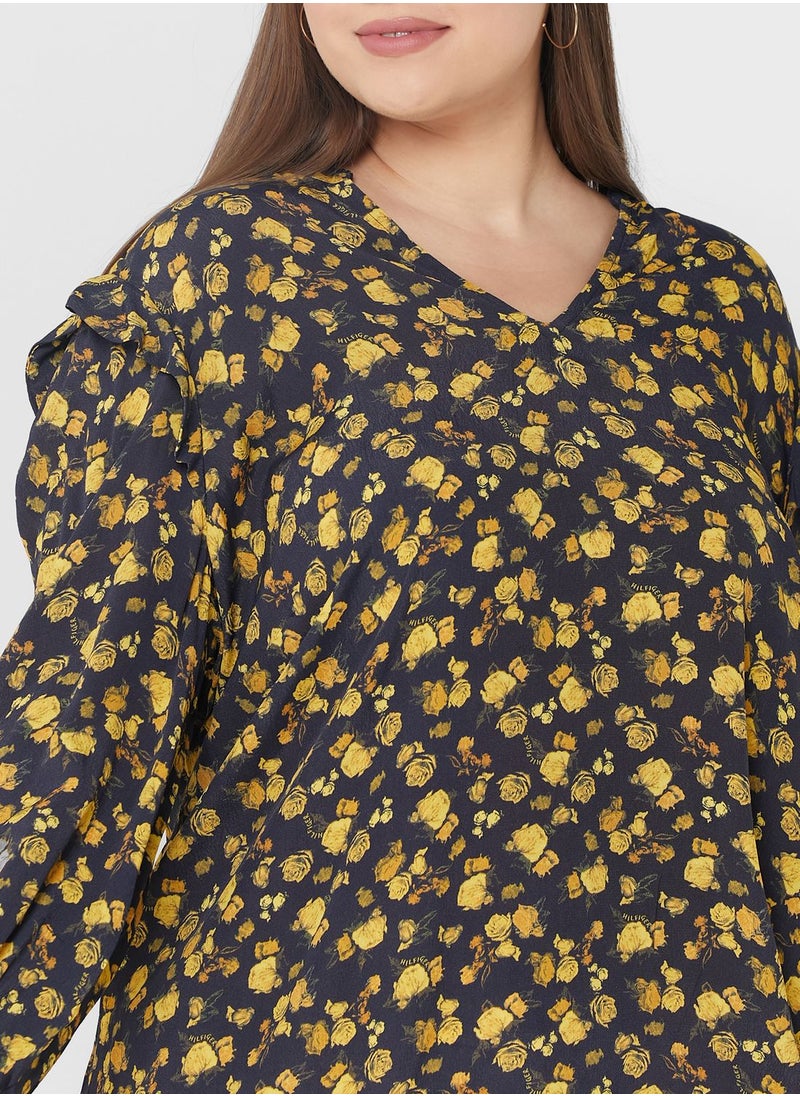Tommy Hilfiger Plus - Printed Puff Sleeve Top - Image 1