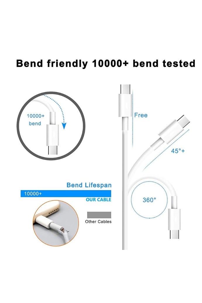 Type C to Type C Fast Charging Cable White | 60W/100W PD Power Delivery USB-C to USB-C Cable | High Speed Data Transfer & Fast Charge Cord for Smartphones, Tablets, Laptops, MacBook, iPad Pro, Samsung Galaxy, and More - Image 3