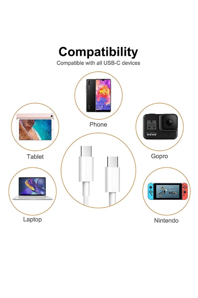 Type C to Type C Fast Charging Cable White | 60W/100W PD Power Delivery USB-C to USB-C Cable | High Speed Data Transfer & Fast Charge Cord for Smartphones, Tablets, Laptops, MacBook, iPad Pro, Samsung Galaxy, and More - Image 5