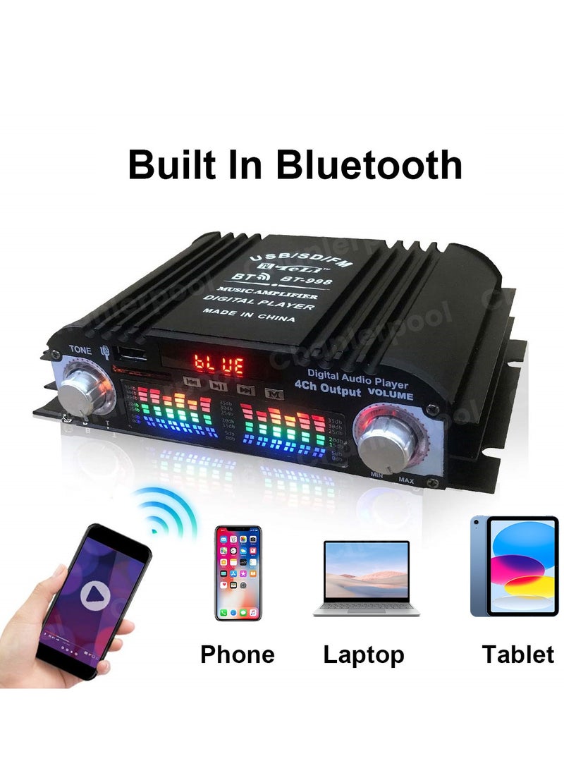 Generic - HiFi Sound Amplifier Digital 4 Channel Audio Amplifier Bluetooth Karaoke Player FM Radio Support Remote Control - Image 1
