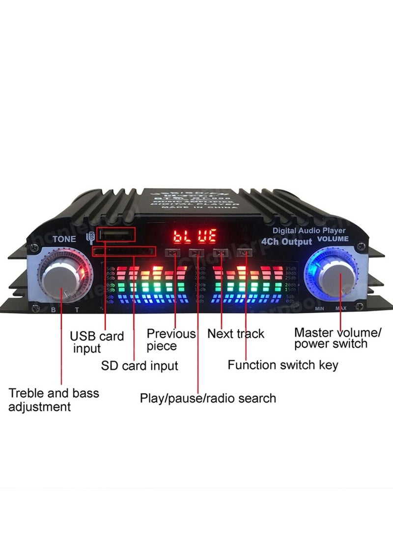 Generic - HiFi Sound Amplifier Digital 4 Channel Audio Amplifier Bluetooth Karaoke Player FM Radio Support Remote Control - Image 1