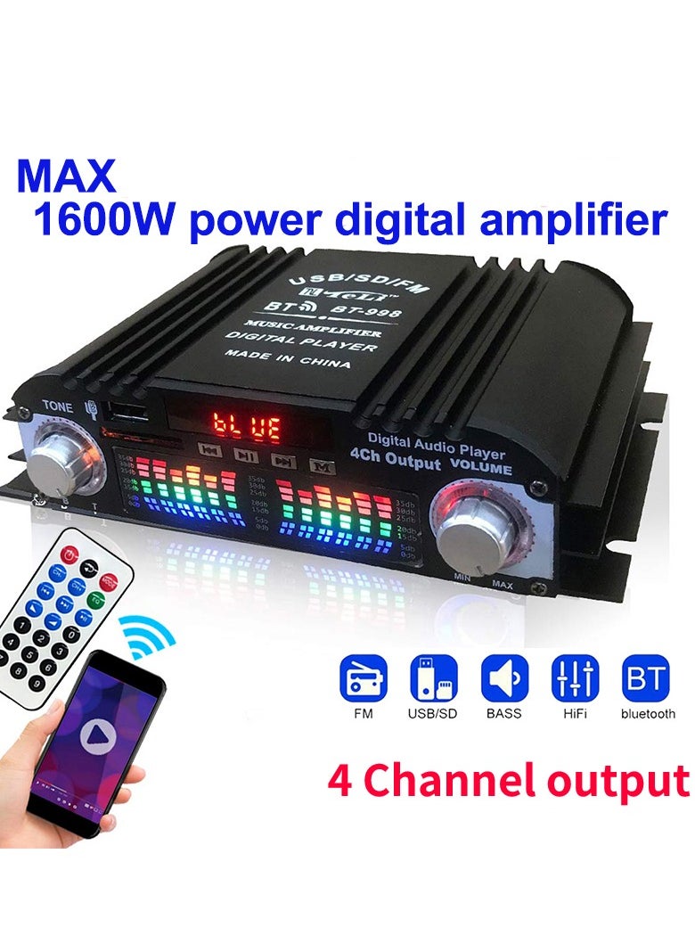 Generic - HiFi Sound Amplifier Digital 4 Channel Audio Amplifier Bluetooth Karaoke Player FM Radio Support Remote Control - Image 1