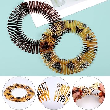 SUNNOW 6 Pcs Flexi Comb Headband for Women Girls Plastic Circle Zigzag Hairband Stretch Hair Comb Headband 6 Colors - Image 4