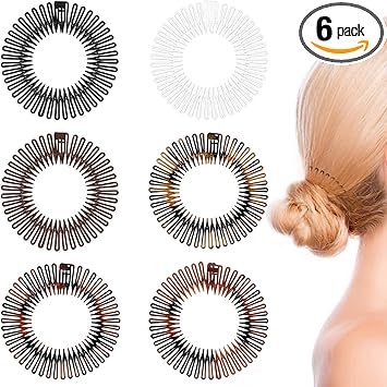 SUNNOW 6 Pcs Flexi Comb Headband for Women Girls Plastic Circle Zigzag Hairband Stretch Hair Comb Headband 6 Colors - Image 1