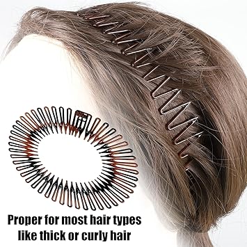 SUNNOW 6 Pcs Flexi Comb Headband for Women Girls Plastic Circle Zigzag Hairband Stretch Hair Comb Headband 6 Colors - Image 5
