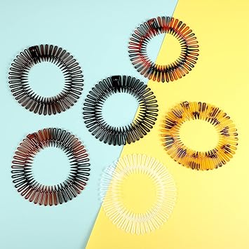 SUNNOW 6 Pcs Flexi Comb Headband for Women Girls Plastic Circle Zigzag Hairband Stretch Hair Comb Headband 6 Colors - Image 2