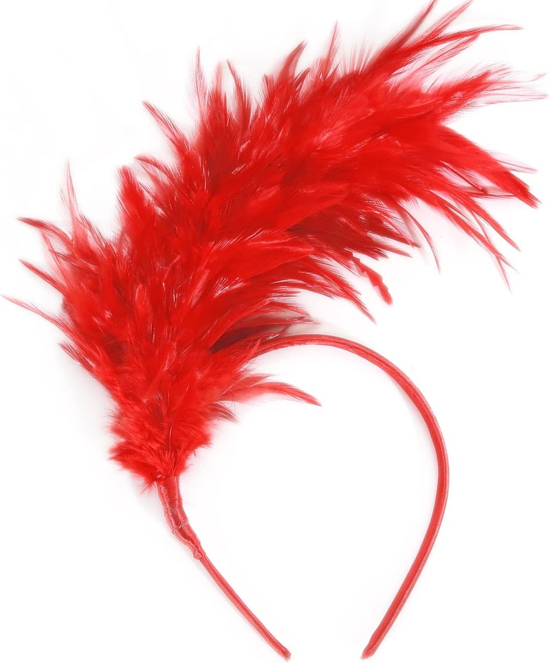 KICOFIT Feathers Headband Masquerade Headpiece for Women Halloween Christmas Party Favor Floral Fascinator Crown (Feather-red, One size) - Image 1