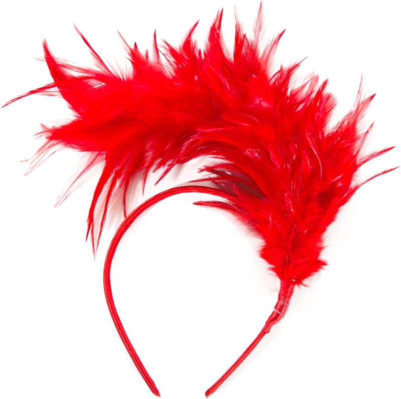 KICOFIT Feathers Headband Masquerade Headpiece for Women Halloween Christmas Party Favor Floral Fascinator Crown (Feather-red, One size) - Image 2
