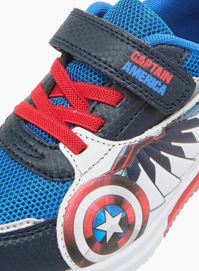 MARVEL Boys Captain America Print Light-Up Sneakers with Hook and Loop Closure