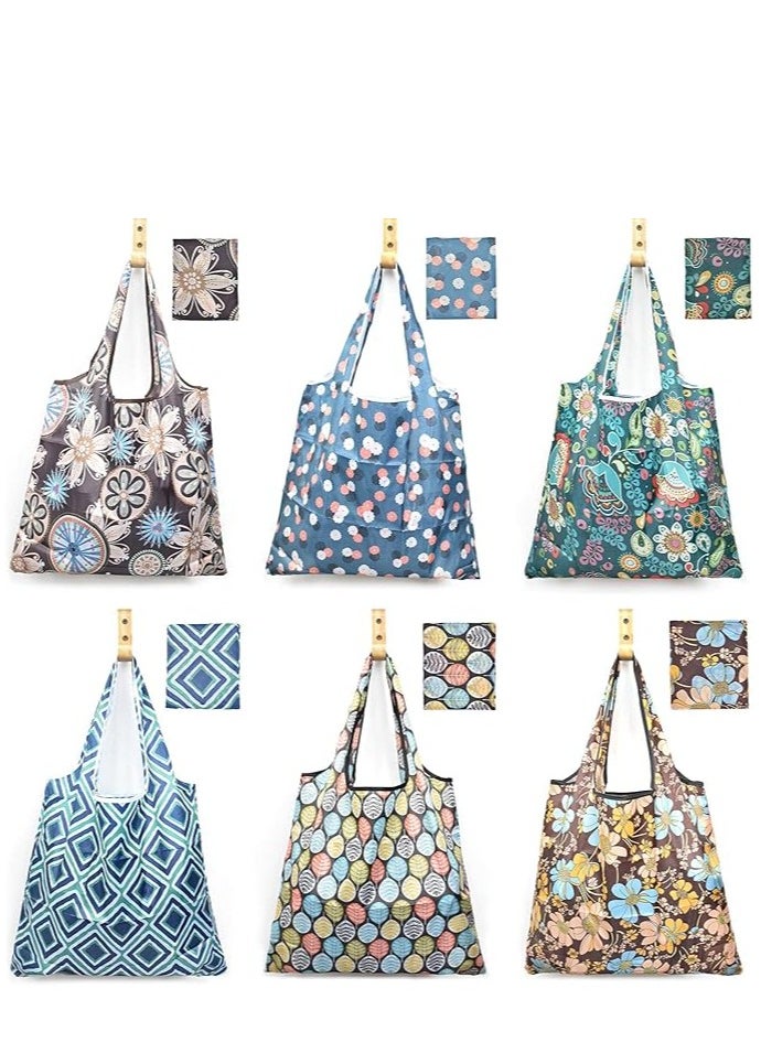 SYOSI - 6 Pcs Reusable Grocery Bag, Foldable Eco-Friendly Shopping Bags, Lightweight Washable Ripstop Nylon Large Tote Bag - Image 1