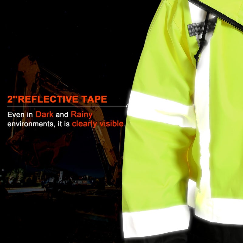 Dpsafety Reflective Rain Jackets For Men Waterproof,Hi Vis Safety Coat With Reflective Strips,High Visibility Class 3 Rain Jackets With 2 Large Pockets,Zipper,Black Bottom Lime,2Xl/3Xl - Image 3