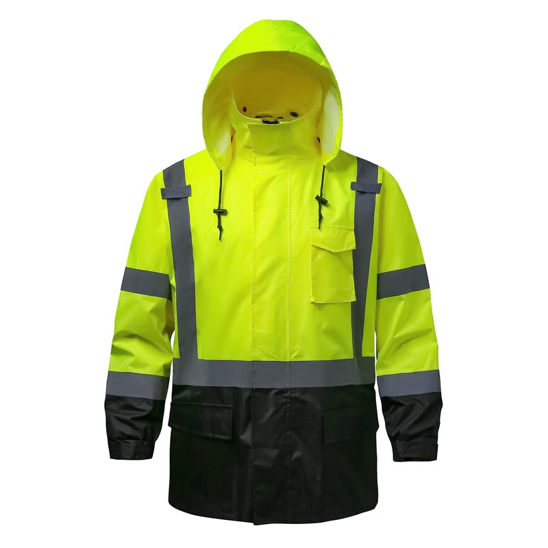 Dpsafety Reflective Rain Jackets For Men Waterproof,Hi Vis Safety Coat With Reflective Strips,High Visibility Class 3 Rain Jackets With 2 Large Pockets,Zipper,Black Bottom Lime,2Xl/3Xl - Image 1