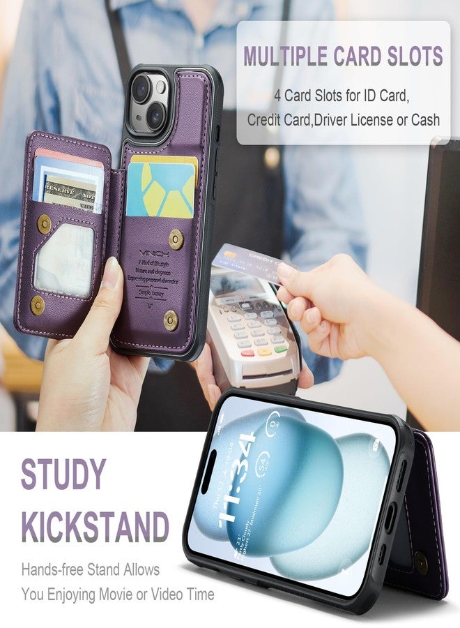 Vinich for iPhone 15 Plus Wallet Case with Card Holder, RFID Blocking Credit Slots Kickstand Shockproof Phone Cover Fit for iPhone 15 Plus 6.7" Purple - Image 4