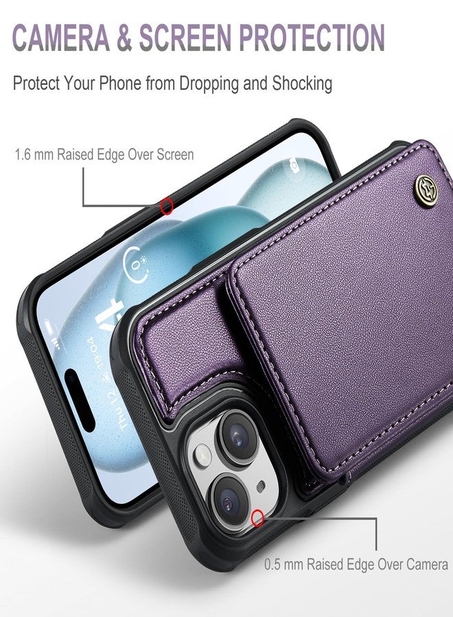 Vinich for iPhone 15 Plus Wallet Case with Card Holder, RFID Blocking Credit Slots Kickstand Shockproof Phone Cover Fit for iPhone 15 Plus 6.7" Purple - Image 3