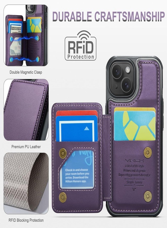 Vinich for iPhone 15 Plus Wallet Case with Card Holder, RFID Blocking Credit Slots Kickstand Shockproof Phone Cover Fit for iPhone 15 Plus 6.7" Purple - Image 5