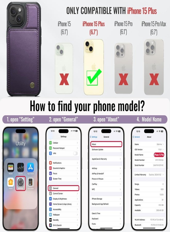 Vinich for iPhone 15 Plus Wallet Case with Card Holder, RFID Blocking Credit Slots Kickstand Shockproof Phone Cover Fit for iPhone 15 Plus 6.7" Purple - Image 2