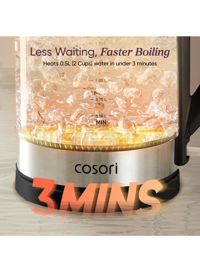 Cosori Electric Kettle, No Plastic Filter & Spout, Tea Kettle & Hot Water Boiler For Coffee & Tea, Water Heater & Teapot, Automatic Shut Off, Borosilicate glass 1.7L/1500W - Image 3