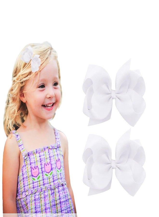 Ronger2000 4.5 Inch White Hair Bow Clips for Girls - Set of 2 - Image 1