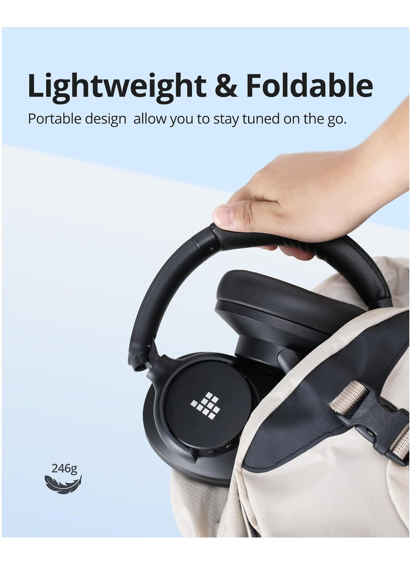 ترونسمارت سماعات Tronsmart Sounfii Q20 النشطة لإلغاء الضوضاء، سماعات رأس لاسلكية فوق الأذن تعمل بتقنية البلوتوث، وقت تشغيل 60 ساعة، صوت غني بالتفاصيل، معادل مخصص، أكواب أذن مريحة، للسفر والمكتب المنزلي (أسود)  - Image 4