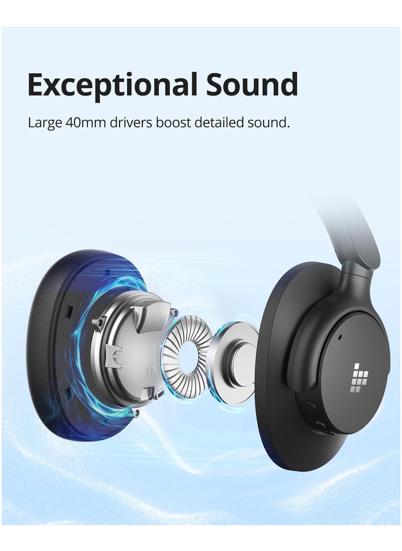 ترونسمارت سماعات Tronsmart Sounfii Q20 النشطة لإلغاء الضوضاء، سماعات رأس لاسلكية فوق الأذن تعمل بتقنية البلوتوث، وقت تشغيل 60 ساعة، صوت غني بالتفاصيل، معادل مخصص، أكواب أذن مريحة، للسفر والمكتب المنزلي (أسود)  - Image 3