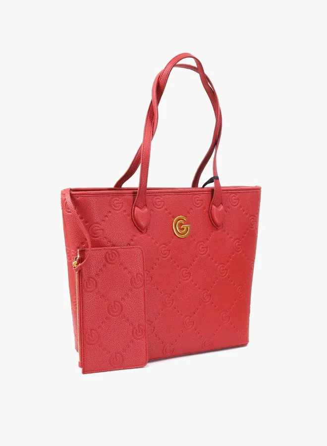 Gabriella Gucci Monogram Embossed Tote Bag with Pouch