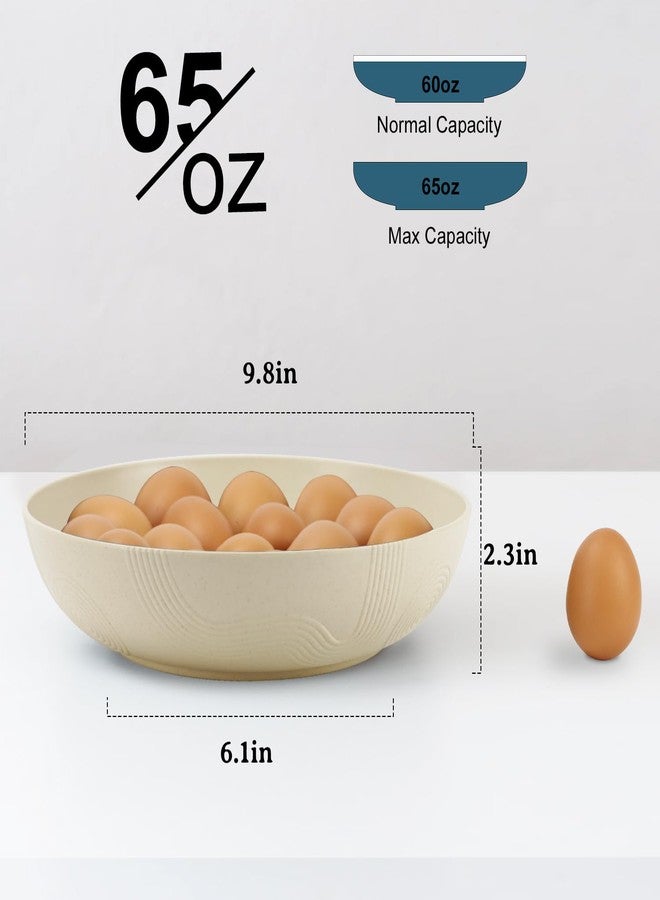 Wrova 10inch Wheat Straw Big Bowls Set of 6 - Large Salad Bowls 65oz set of 6 - Unbreakable Serving Bowls Microwave & Dishwasher Safe - Big Plastic Bowls for Cereal,Salad - Beige Series - Image 2