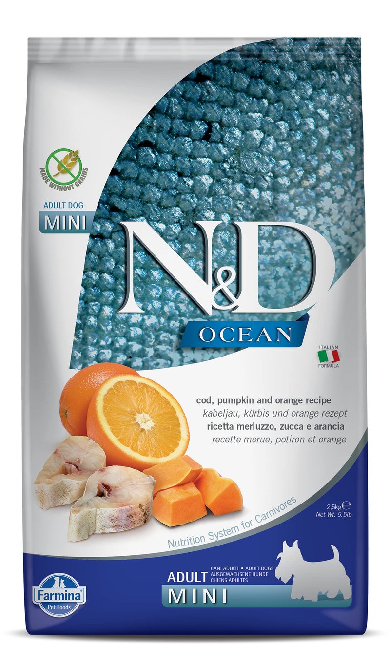 Farmina N&D Ocean Adult Mini Dog Food | Codfish & Orange | Supports Overall Health |Complete Food for Adult Dogs | 2.5kg | No Artificial Preservatives - Image 1