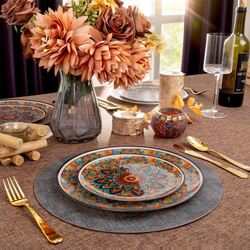 Joyido 60PCS Bohemian Plastic Plates - Boho Plate Disposable - Vintage Bohemian Style Plate Include 30 Dinner and 30 Dessert Plates for Kitchen Party Decorative - Image 4