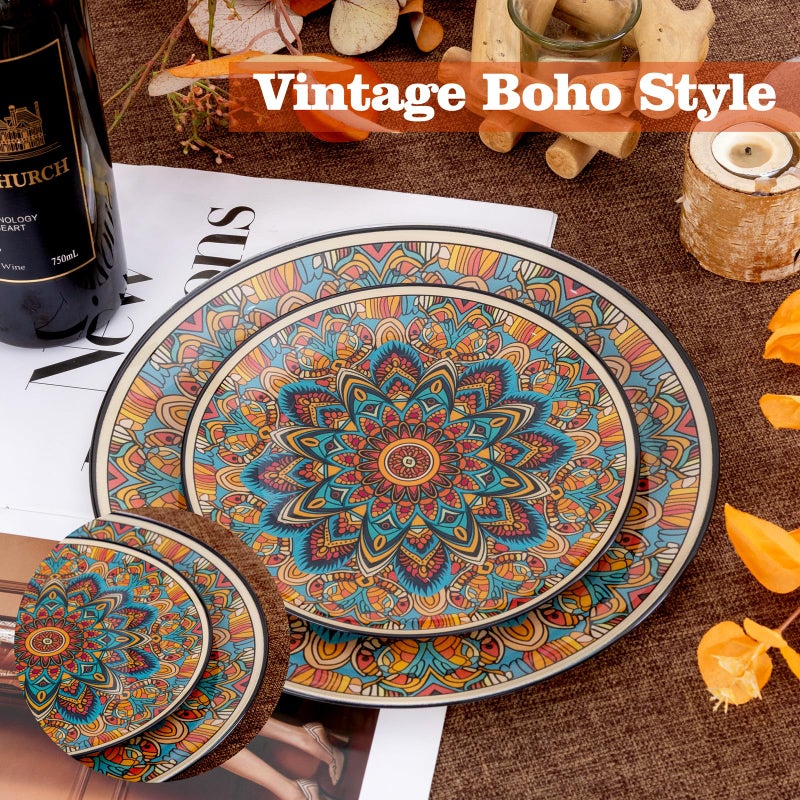Joyido 60PCS Bohemian Plastic Plates - Boho Plate Disposable - Vintage Bohemian Style Plate Include 30 Dinner and 30 Dessert Plates for Kitchen Party Decorative - Image 2